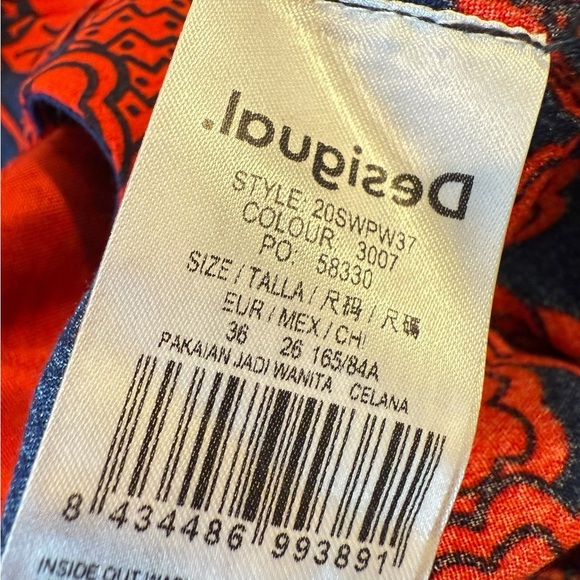 Desigual Floral Trouser Palazzo Size 36 / 8US Red Navy Boho Print Varsity Stripe - Picture 12 of 16